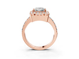 Rose gold Princess Cut Diamond Halo Ring with Pavé Band and Prong Setting_6