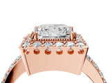 Rose gold Princess Cut Diamond Halo Ring with Pavé Band and Prong Setting_7