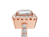 Rose gold Princess Cut Diamond Halo Ring with Pavé Band and Prong Setting_8