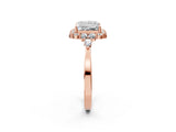 Rose gold Princess Cut Diamond Halo Ring with Pear Side Stones and Prong Setting_59
