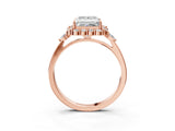 Rose gold Princess Cut Diamond Halo Ring with Pear Side Stones and Prong Setting_60