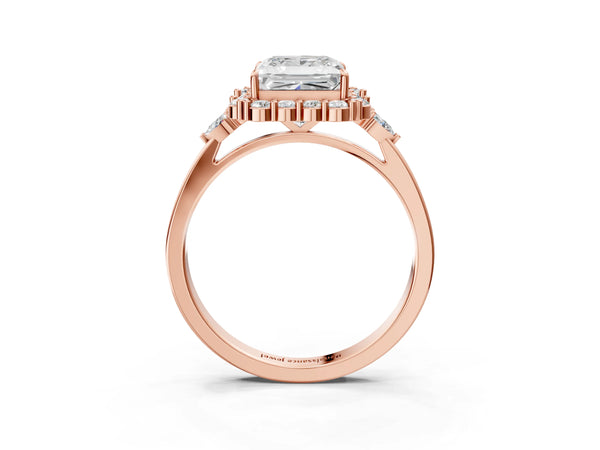 Rose Gold Princess Cut Halo Engagement Ring Setting with Pear Accents
