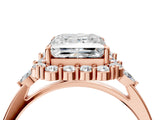 Rose gold Princess Cut Diamond Halo Ring with Pear Side Stones and Prong Setting_61