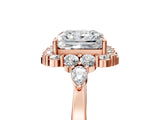 Rose gold Princess Cut Diamond Halo Ring with Pear Side Stones and Prong Setting_62