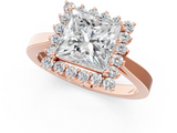 Rose gold Princess Cut Diamond Halo Ring with Round Brilliant Halo and Solitaire Band_105