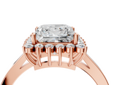 Rose gold Princess Cut Diamond Halo Ring with Round Brilliant Halo and Solitaire Band_108