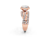 Rose gold Princess Cut Diamond Halo Ring with Round Split Shank and Prong Setting_46