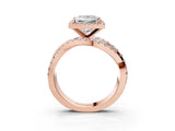 Rose gold Princess Cut Diamond Halo Ring with Round Split Shank and Prong Setting_47