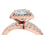 Rose gold Princess Cut Diamond Halo Ring with Round Split Shank and Prong Setting_48