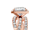 Rose gold Princess Cut Diamond Halo Ring with Round Split Shank and Prong Setting_49
