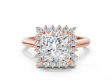 Rose gold Princess Cut Diamond Halo Ring with Solitaire Band and Prong Setting_67