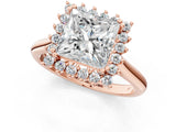 Rose gold Princess Cut Diamond Halo Ring with Solitaire Band and Prong Setting_68