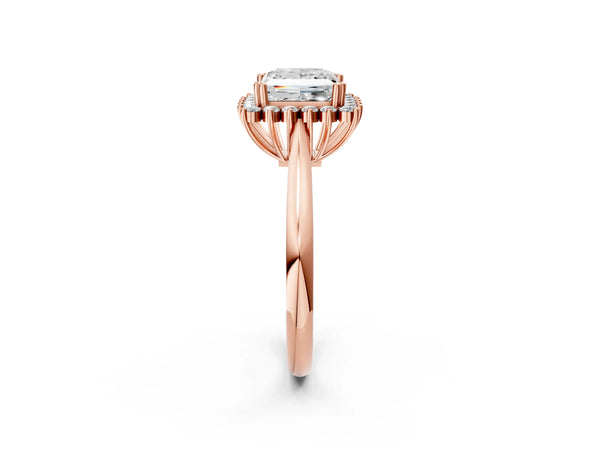 Rose gold Princess Cut Diamond Halo Ring with Solitaire Band and Prong Setting