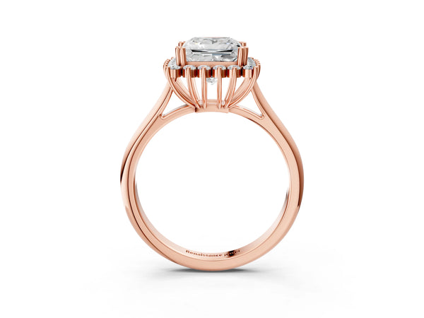 Rose gold Princess Cut Diamond Halo Ring with Solitaire Band and Prong Setting