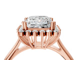 Rose gold Princess Cut Diamond Halo Ring with Solitaire Band and Prong Setting_71