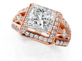 Rose gold Princess Cut Diamond Halo Ring with Split Shank and Bezel Accents and Four-Prong Setting_10