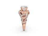 Rose gold Princess Cut Diamond Halo Ring with Split Shank and Bezel Accents and Four-Prong Setting_11