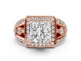 Rose gold Princess Cut Diamond Halo Ring with Split Shank and Bezel Accents and Four-Prong Setting_9