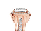 Rose gold Princess Cut Diamond Halo Ring with Split Shank and Bezel Accents and Prong Setting_19