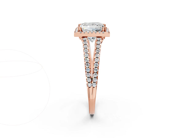 Rose gold Princess Cut Diamond Halo Split Shank Engagement Ring