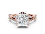 Rose gold Princess Cut Diamond  Halo Twist Band Solitaire Prong Setting Ring_109