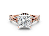 Rose gold Princess Cut Diamond  Halo Twist Band Solitaire Prong Setting Ring_48