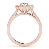 Rose gold Fancy Green Princess  Cut Diamond Milgrain Floral Halo Engagement Ring with Pavé Band