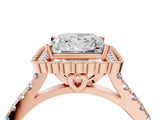 Rose gold Princess Cut Diamond Milgrain Floral Halo Engagement Ring with Pavé Band_47