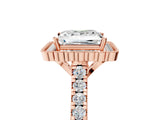 Rose gold Princess Cut Diamond Milgrain Floral Halo Engagement Ring with Pavé Band_48
