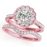 Rose gold Fancy Pink Princess  Cut Diamond Milgrain Floral Halo Engagement Ring with Pavé Band