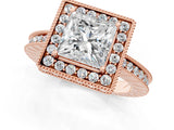 Rose gold Princess Cut Diamond Milgrain Halo Engagement Ring with Round Pavé Band and Prong Setting_25