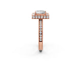 Rose gold Princess Cut Diamond Milgrain Halo Engagement Ring with Round Pavé Band and Prong Setting_26