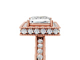 Rose gold Princess Cut Diamond Milgrain Halo Engagement Ring with Round Pavé Band and Prong Setting_29