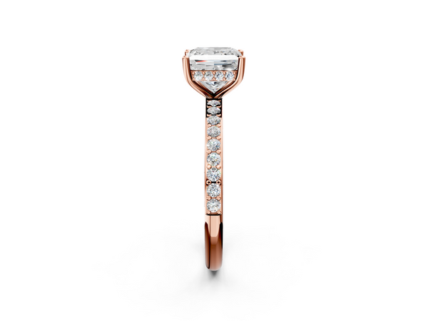 Rose gold Princess Cut Diamond Pavé Band Ring with Four-Prong Setting