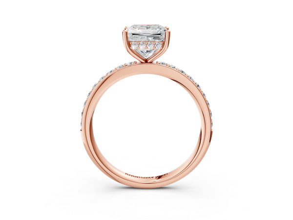Rose gold Princess Cut Diamond Pavé Band Ring with Four-Prong Setting