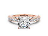 Rose gold Princess Cut Diamond Pavé Band Solitaire Ring with Prong Setting