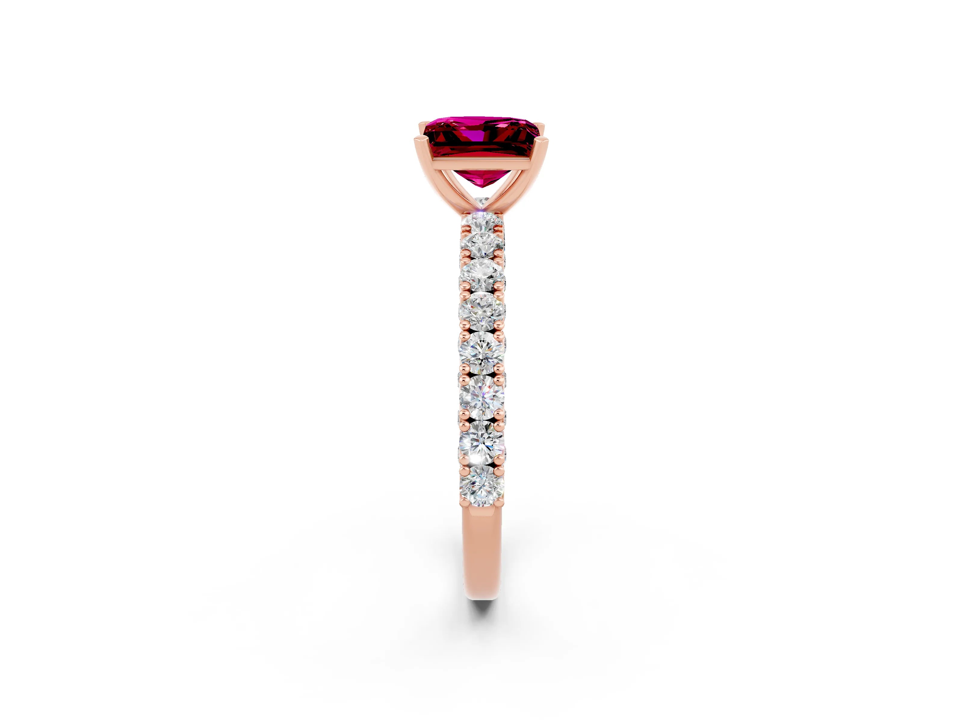 Rose gold Princess Cut Diamond Pavé Band Solitaire Ring with Prong Setting_14