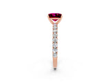 Rose gold Princess Cut Diamond Pavé Band Solitaire Ring with Prong Setting_14