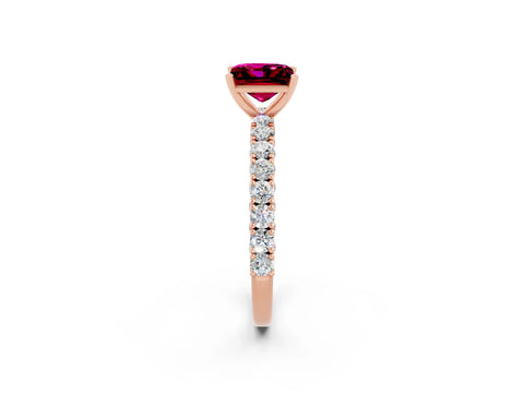 Rose gold Princess Cut Diamond Pavé Band Solitaire Ring with Prong Setting_14