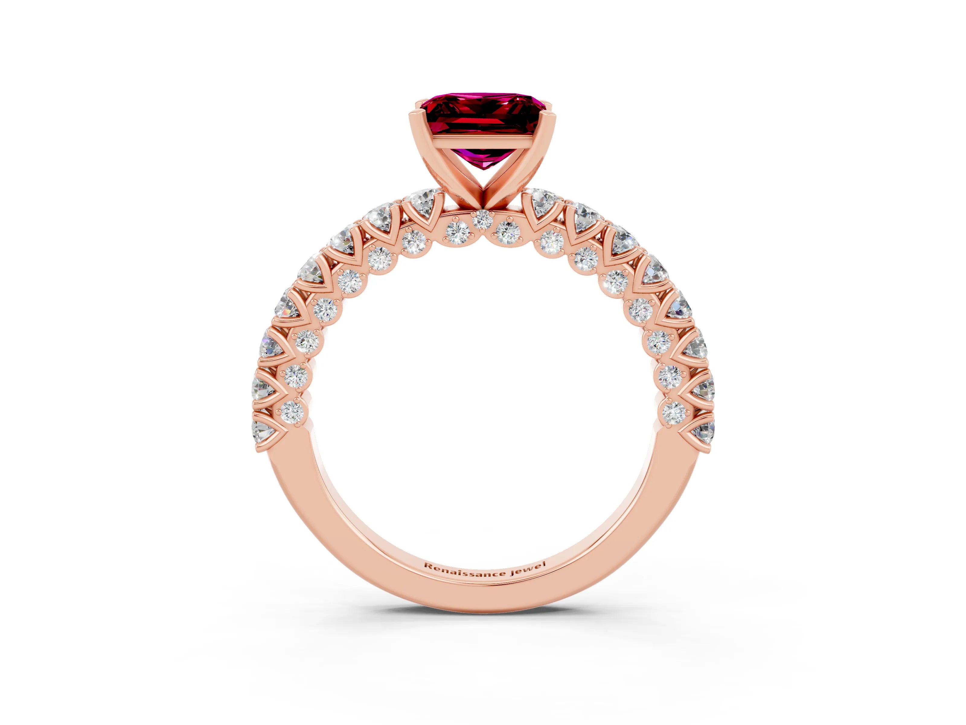 Rose gold Princess Cut Diamond Pavé Band Solitaire Ring with Prong Setting_15