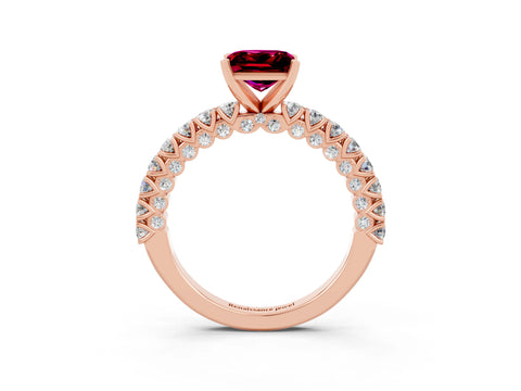 Rose gold Princess Cut Diamond Pavé Band Solitaire Ring with Prong Setting_15