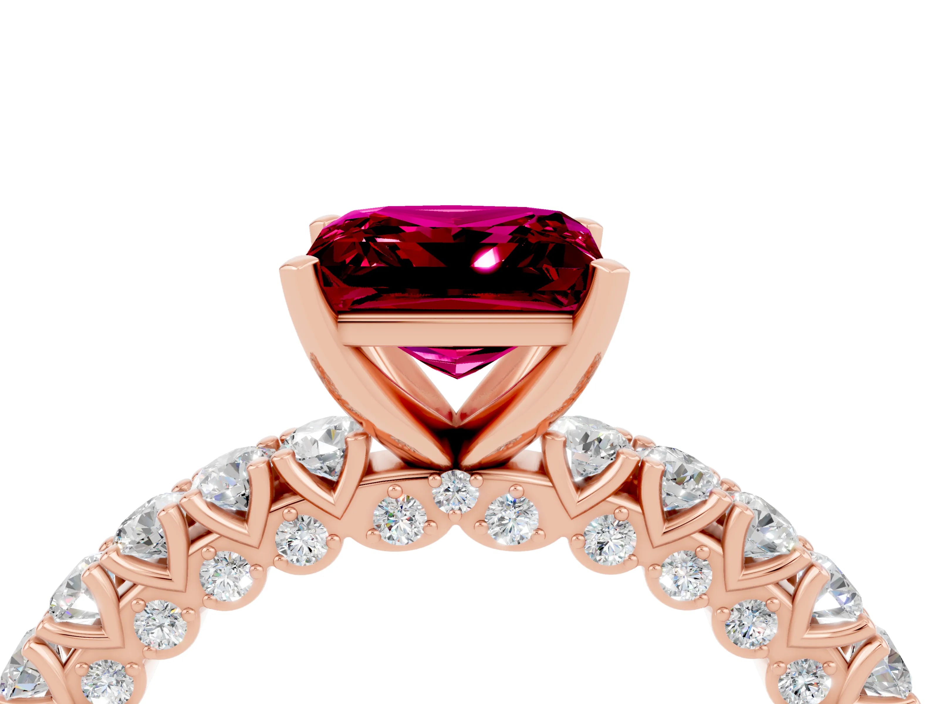 Rose gold Princess Cut Diamond Pavé Band Solitaire Ring with Prong Setting_16