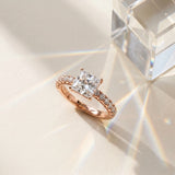 Rose gold Princess Cut Diamond Pavé Band Solitaire Ring with Prong Setting_16