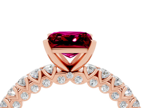 Rose gold Princess Cut Diamond Pavé Band Solitaire Ring with Prong Setting_16