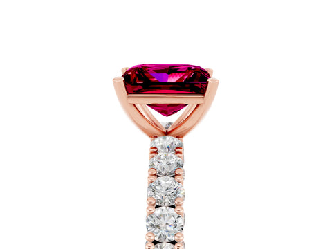 Rose gold Princess Cut Diamond Pavé Band Solitaire Ring with Prong Setting_17