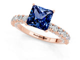 Rose gold Princess Cut Diamond Pavé Band Solitaire Ring with Prong Setting_1