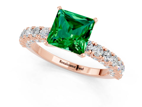 Rose gold Princess Cut Diamond Pavé Band Solitaire Ring with Prong Setting_1