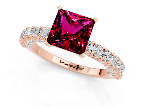 Rose gold Princess Cut Diamond Pavé Band Solitaire Ring with Prong Setting_1