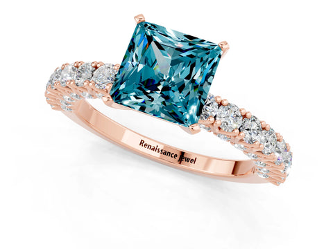 Rose gold Princess Cut Diamond Pavé Band Solitaire Ring with Prong Setting_1