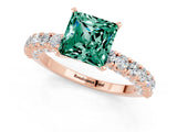 Rose gold Princess Cut Diamond Pavé Band Solitaire Ring with Prong Setting_1